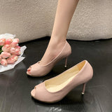 THEMEISLES Summer New Peep Toe Sandals European and American Fashion Sexy Stiletto Heel Sandals Foreign Trade plus Size Low-Cut High Heel Sandals for Women