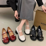 THEMEISLES Wholesale Vintage Pearl Mary Jane Shoes New Style Easy to Match Chunky Heel Wine Red Women's Shoes  Elegant Buckle Small Leather Shoes