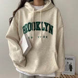 THEMEISLES Korean embroidered letter sweater women's hooded loose spring autumn and winter thickened velvet plus size top  new