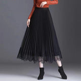 THEMEISLES Summer Pleated Skirt High-Grade Korean Style Large Swing Tulle Skirt Solid Color Long Skirt a-Line Women's Drape Lace Skirt Women's