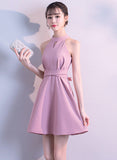 themeisles Lovely Pink Halter Mini Party Dress, Cute Women Dress