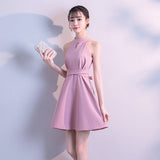 themeisles Lovely Pink Halter Mini Party Dress, Cute Women Dress