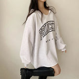 THEMEISLES Manufacturer's letter hooded loose spring and autumn sweater women's V-neck medium and long letters Japanese lazy thin Taiwan autumn and winter