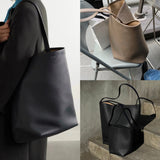 THEMEISLES Autumn and Winter Niche Genuine Leather Bucket Bag First Layer Cowhide High Sense Large Capacity Commuter Tote Women's Shoulder Bag