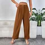 themeisles Foreign Trade  New Cross-Border HOTan and NEWn Women's Clothing  High Waist Pocket Corduroy Casual Temperament Straight-Leg Trousers