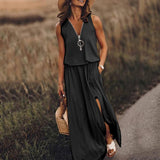 THEMEISLES Spring/Summer  Cross Border New Sleeveless Long Dress Casual Women's Waist Zipper Letter Print Dress