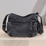 THEMEISLES Crossbody Bag Women's Large Capacity Washed Denim Canvas Bag Multi-Compartment Middle-Aged and Elderly Mother Bag Lightweight Multi-Pocket Cloth Bag