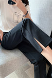 THEMEISLES Suit Pants Women's Spring and Summer Draping Plump Girls plus Size Straight Smoke Pipe Casual Cropped Small Ice Silk Split Harem Pants