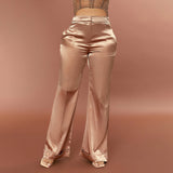 themeisles Cross-Border Spring and Summer New HOTan and NEWn Women's Clothing Fashion Casual Pants Satin Pocket Slightly Flared Loose Trousers