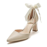 Women's Pearl Strap Shoes Summer Hollowed Sandals Pointed Low-Cut Stiletto Heel High Heels Fashion Sexy Women's Shoes