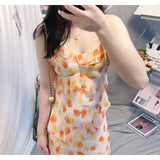 Women's Suspender Skirt 2024 Summer  Sexy V-neck High Waist Slit Chiffon Irregular Long Dress Floral Dress