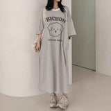 2025 THEMEISLES Manufacturer pure cotton Japanese short-sleeved dress women's summer popular new design loose printing medium and long t