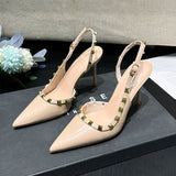 Rivet Internet Hot High Heels Women's Stiletto Heel Classy Shoes  New Spring Versatile Small Leather Shoes Not Tired Feet