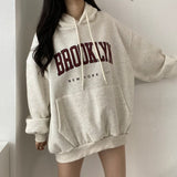 THEMEISLES Manufacturer sweater women's medium and long wholesale Korean version letter hooded loose spring autumn and winter thickened velvet Japanese solid color lax