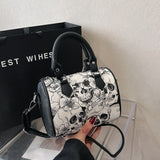 THEMEISLES New Boston Women's Bag Minority Fashion Skull Print Handbags Personality Shoulder Bag European and American Portable Pillow Bag