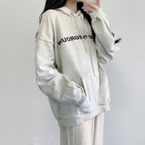 THEMEISLES Trendy brand tie-dye Korean version of alphabet sweater women's hooded loose spring, autumn and winter thickened velvet large size New n new model