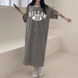 2025 THEMEISLES Manufacturer pure cotton short-sleeved t-shirt skirt medium and long women's summer Korean version loose and thin knee-length skirt casual pure cotton even