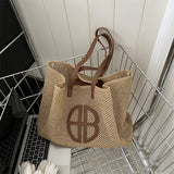 THEMEISLES New Partysu Woven Bag Contrast Color Straw Fashion Ins Style Trendy Women's Bags Shoulder Bag Handbag