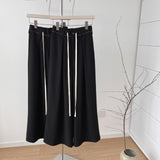 themeisles Black Casual Pants Women's Spring New High Waist Straight Wide Leg Pants Loose Pants Mop Trousers