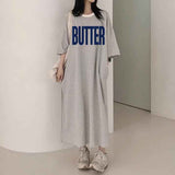 2025 THEMEISLES Manufacturer Korean version striped short-sleeved t-shirt dress women's summer tide brand pure cotton medium and long casual long skirt large size