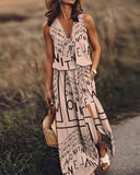 THEMEISLES Spring/Summer  Cross Border New Sleeveless Long Dress Casual Women's Waist Zipper Letter Print Dress