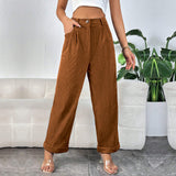 themeisles Foreign Trade  New Cross-Border HOTan and NEWn Women's Clothing  High Waist Pocket Corduroy Casual Temperament Straight-Leg Trousers