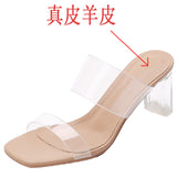 High Heel Sandals for Women  Summer New Fashion Transparent Mid Heel Crystal Shoes Fashion Chunky Heel Outdoor Slippers