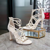 THEMEISLES Rivet High Heel Women's Sandals  New Summer British Style Sweet Cool Girl Open Toe Sexy Cutout Stiletto Sandals