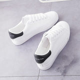 themeisles White Shoes for Female Students Korean Style Very Match Spring and Autumn Leather Flat Running Shoes Sneaker Breathable Women's Board Shoes