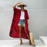 2025 new sunscreen shirt women's irregular printed cardigan long beach bikini sunshade jacket