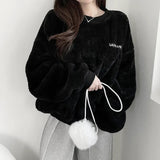 THEMEISLES 2023 autumn and winter new lamb wool plush sweater Korean version of student loose round neck top piled thickened warm women