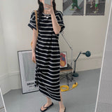 THEMEISLES Korean Style Chic Striped T-shirt Dress Women's Summer Design Versatile Loose Slimming Casual Long Skirt Temperament