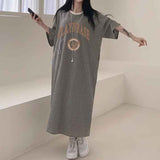 2025 THEMEISLES Manufacturer casual printing lazy skirt medium and long straight skirt pure cotton T-shirt dress women's popular summer new