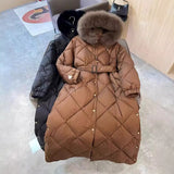 Max home autumn and winter new simple hooded long Maillard down jacket women's lace-up coffee thickened coat