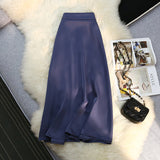 THEMEISLES Acetate Skirt for Women  Spring and Summer New High-Grade Satin Elastic Waist Mid-Length Large Swing High Waist Skirt