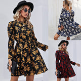 Popular trade ebay   2025 spring Popular and 2025 loose floral V-neck waist dress women