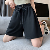 themeisles Black Shorts Women's  Summer New Sports Shorts Women's Thin Casual Wide-Leg Pants Slim Cropped Pants Middle Pants