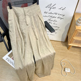 themeisles In Stock High Waist Drooping Thin Tencel Linen Wide-Leg Pants Women's Trendy S Lightweight Loose-Fitting Slimming Pants Design Sense