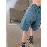 2025 Summer New Korean Style High Waist Straight Pants Loose Slimming Wide-Leg Pants Denim Shorts Women's Summer