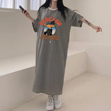 2025 THEMEISLES Manufacturer pure cotton South Korea popular spring and summer new women's round neck short sleeve medium and long T-shirt skirt fashionable versatile simple even