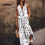 THEMEISLES Spring/Summer  Cross Border New Sleeveless Long Dress Casual Women's Waist Zipper Letter Print Dress