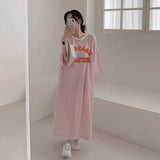 2025 THEMEISLES Manufacturer pure cotton medium and long casual long skirt large size Japanese and Korean version striped short-sleeved t-shirt dress women's summer