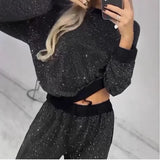 THEMEISLES 2025 New autumn and winter popular women's clothing starry sky full of stars long-sleeved round neck loose top drawstring wide leg two-piece set