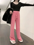 themeisles Autumn and Winter New Knitted Casual Pants Women's Solid Color Casual High Waist Slimming Wide Leg Pants Drooping Straight Mop Pants