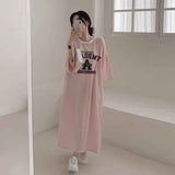 2025 THEMEISLES Manufacturer pure cotton short-sleeved T-shirt skirt women's summer popular new Korean version Popular style printing loose casual medium and long even