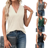 THEMEISLES New Urban Women's V-Neck Vest Fashion Summer Sleeveless Shirt Casual Loose Tunic Shirt T-Shirt