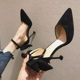 THEMEISLES Women's High Heels  New Internet Celebrity 202 300 Pointed Thin  Style Less Black Strip Factory Wholesale