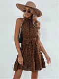 Popular trade  popular 2025 summer sleeveless polka dot printing lace-up waist ruffle edge dress women