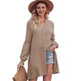 THEMEISLES European and American Spring and Summer New Solid Color Lantern Sleeve Mid-Length Shirt Coat Women's Cross-Border Long Sleeve Sun-Protection Overshirt Top