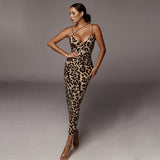 popular summer new 2025 New Popular trade women's suspender sleeveless V-neck leopard print dress slim sexy dress